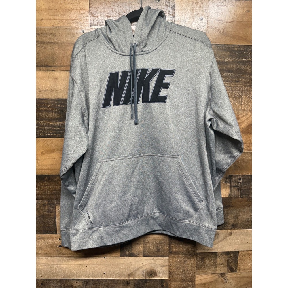 Nike Therma-FIT Hoodie Mens XL Grey Pullover Training Sweatshirt Logo Heathered